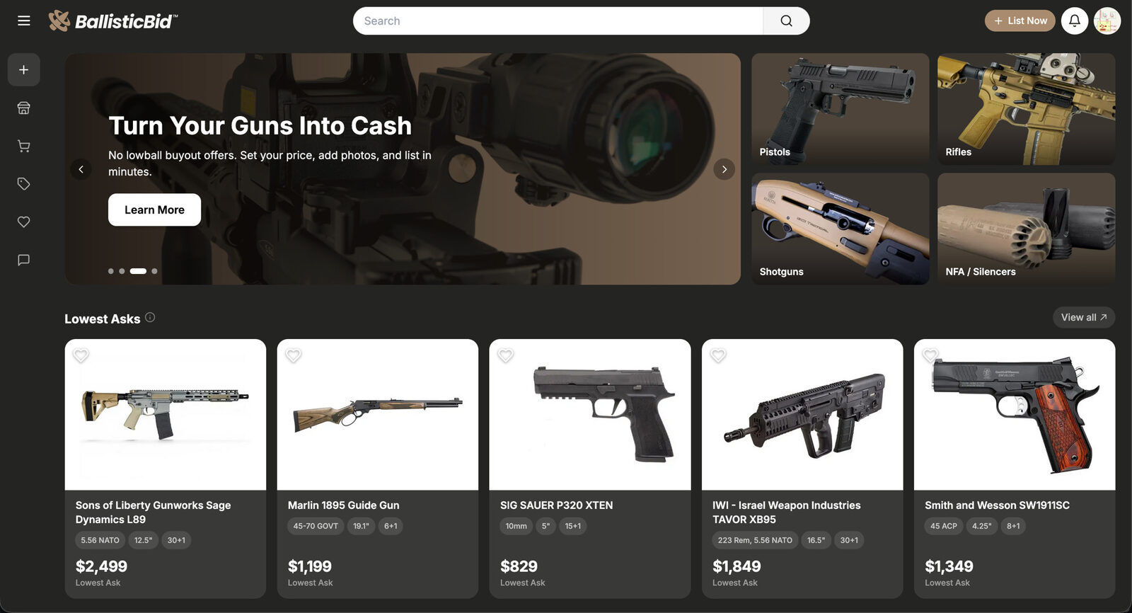 BallisticBid homepage
